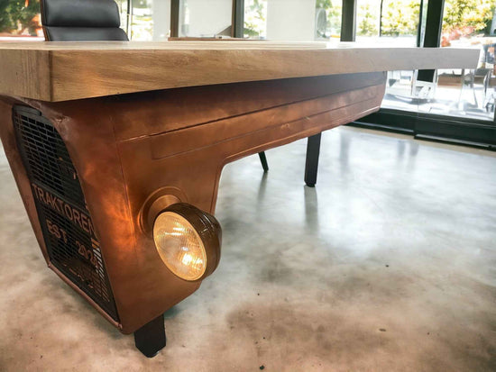 Custom Oak DESK With LIVE Edge MONOLITHIC Top – Unique L-Shaped Desk With Tractor Front Design For Your Home Or Office Workspace