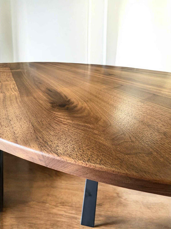 Expandable Round Oak Dining Table with Metal Legs