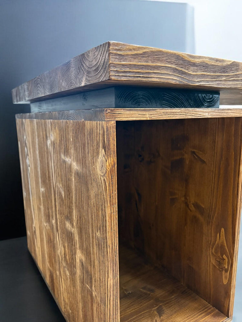 Contemporary large computer desk with metal frame and pine wood top – perfect for executive workspaces