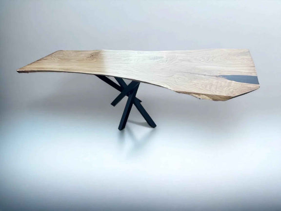 Live Edge Dining Table Solid Oak Monolith with Metal Legs