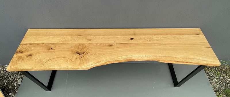 Live edge wooden washbasin top crafted from solid oak, perfect as a bathroom vanity countertop or console