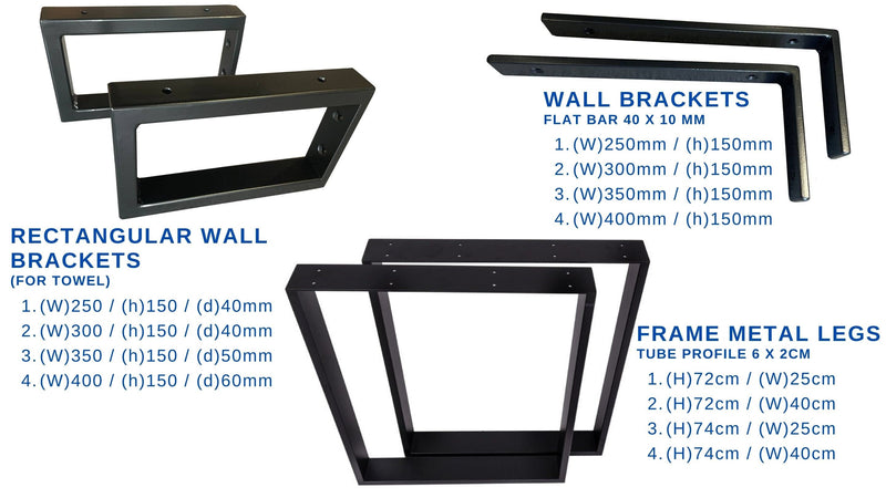 Metal brackets and frame metal legs for washbasin top