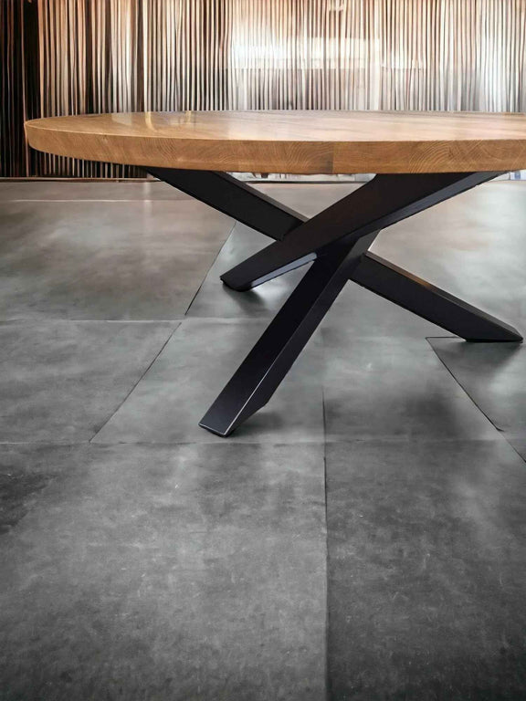 Handcrafted Solid Oak Round Dining Table with X-Frame Base
