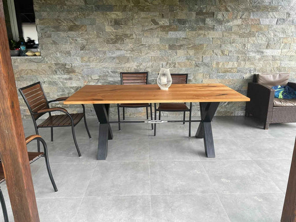 Versatile Solid Wood Dining Table / Desk with Modern X-Base