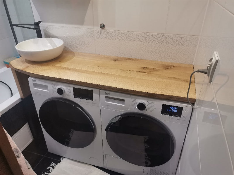 Natural oak wood washbasin countertop for custom bathroom vanities, handcrafted from solid timber