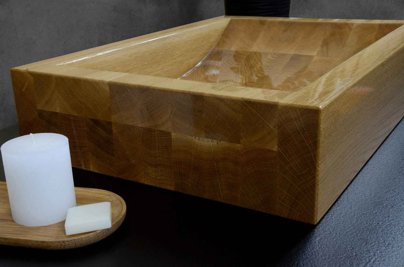 OKTAQUA Handcrafted Oak Wood Bathroom Sink (Model 004)