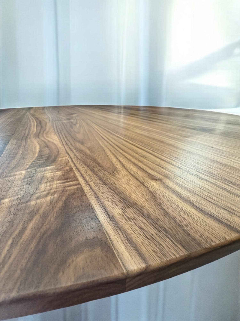 Expandable Round American Walnut Dining Table with Metal Legs