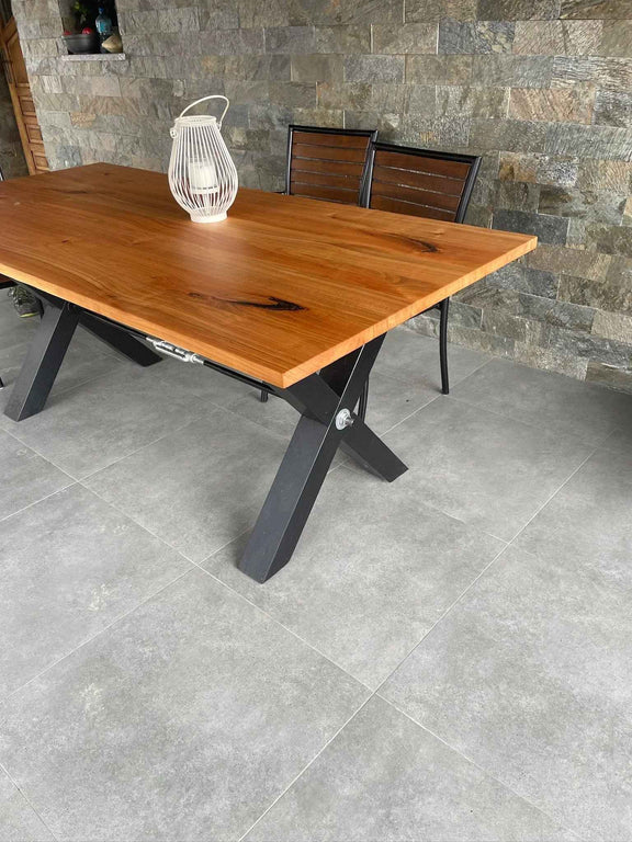 Versatile Solid Wood Dining Table / Desk with Modern X-Base