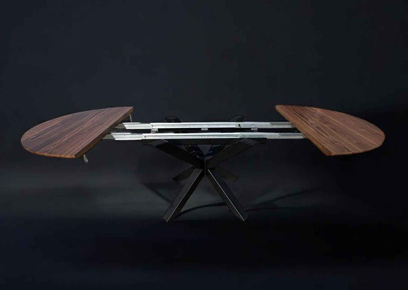 Expandable Round American Walnut Dining Table with Metal Legs