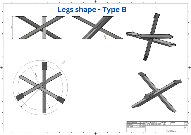 Structural view of black powder-coated spider base used in oak round tables – industrial cross-leg design