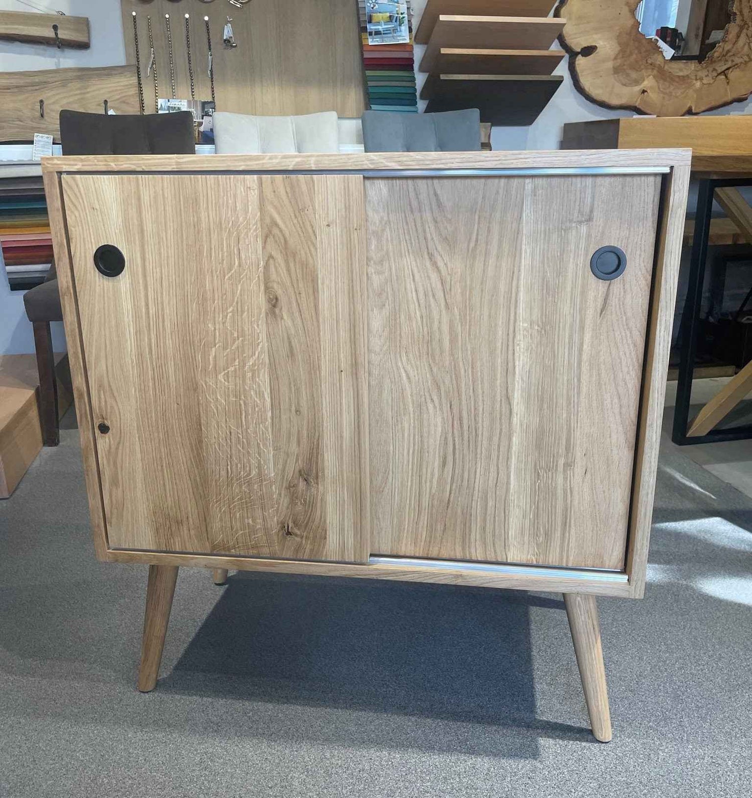 Handcrafted Vintage Oak Cabinet with Sliding Doors