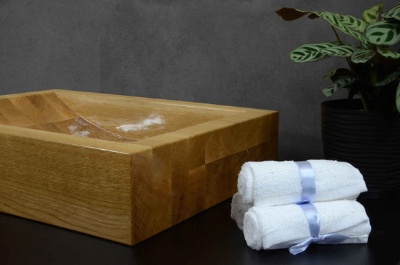 OKTAQUA Handcrafted Oak Wood Bathroom Sink (Model 004)