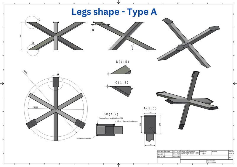 Close-up of X-shaped metal spider legs for round solid oak dining table – modern and sturdy base design