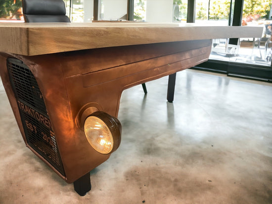 Custom Oak DESK With LIVE Edge MONOLITHIC Top – Unique L-Shaped Desk With Tractor Front Design For Your Home Or Office Workspace