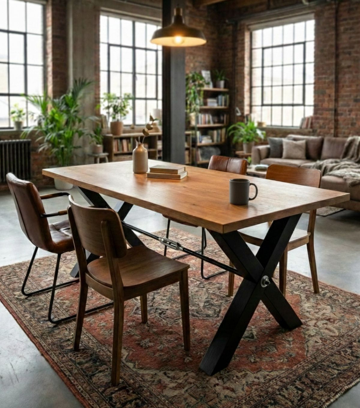 Versatile Solid Wood Dining Table / Desk with Modern X-Base