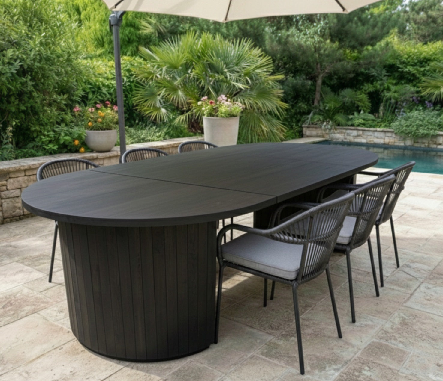 Expandable Wooden Patio Table with Weather-Resistant Finish