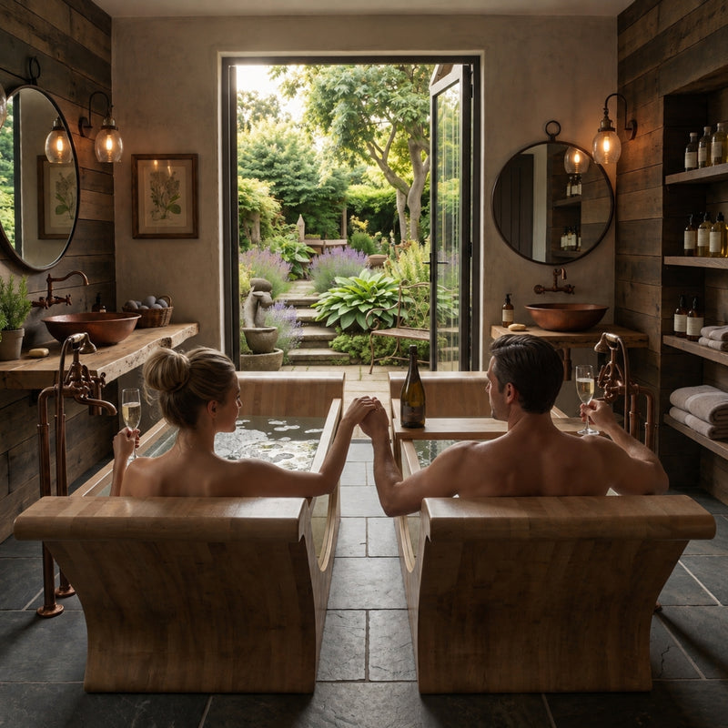 OKTAQUA Luxury Wooden Bathtub with Tempered Glass Side | 280 cm Statement Spa Bath