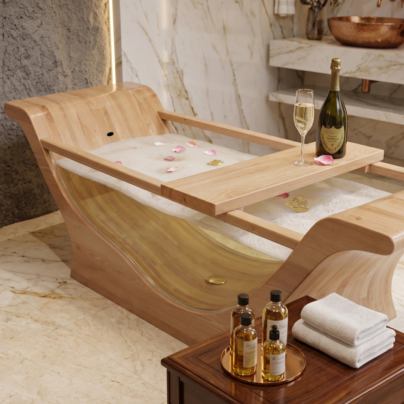 OKTAQUA Luxury Wooden Bathtub with Tempered Glass Side | 280 cm Statement Spa Bath