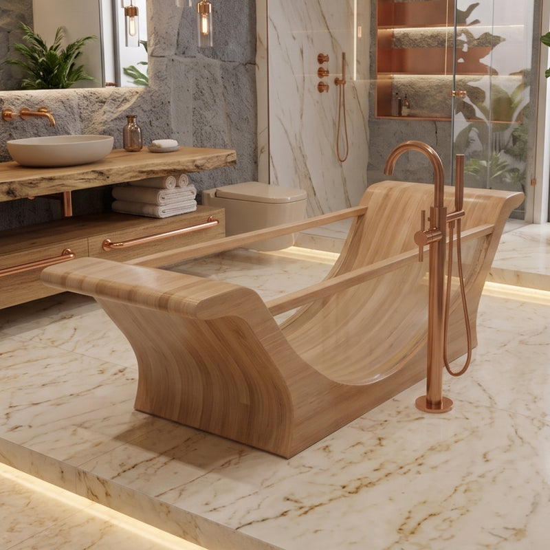 OKTAQUA Luxury Wooden Bathtub with Tempered Glass Side | 280 cm Statement Spa Bath
