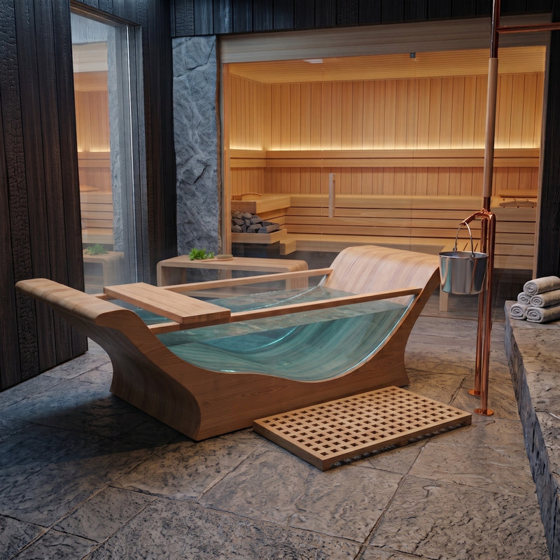 OKTAQUA Luxury Wooden Bathtub with Tempered Glass Side | 280 cm Statement Spa Bath