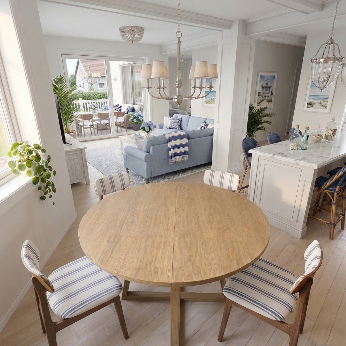 Round Extendable Oak Veneer Dining Table with Cross Leg Base