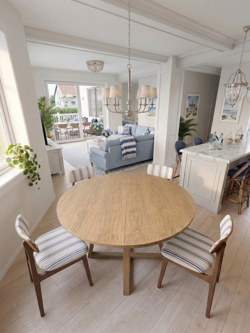 Round Extendable Oak Veneer Dining Table with Cross Leg Base