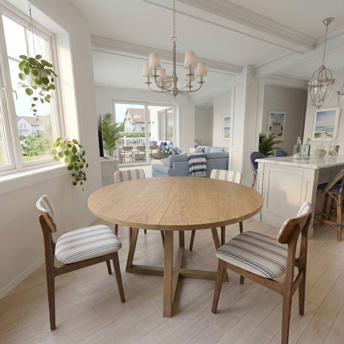 Round Extendable Oak Veneer Dining Table with Cross Leg Base