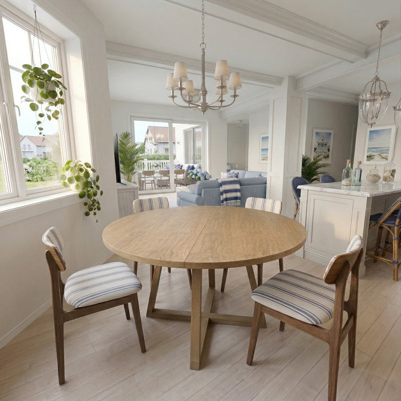 Round Extendable Oak Veneer Dining Table with Cross Leg Base