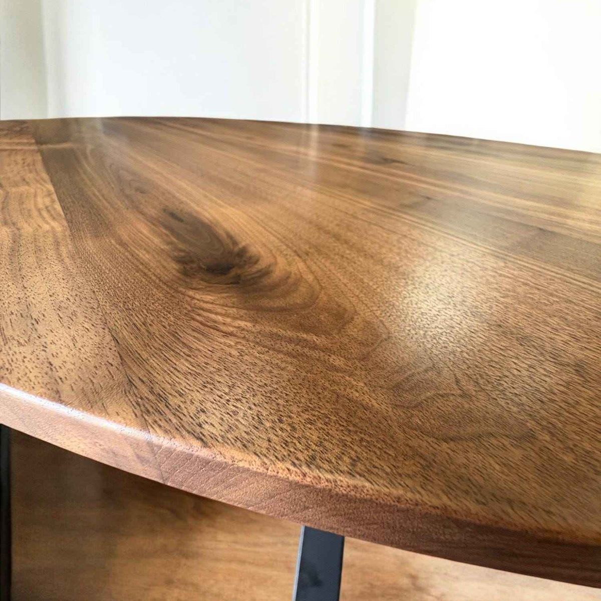 Expandable Round Oak Dining Table with Metal Legs