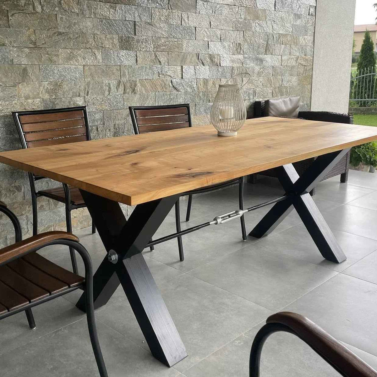 Versatile Solid Wood Dining Table / Desk with Modern X-Base