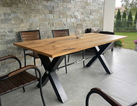 Versatile Solid Wood Dining Table / Desk with Modern X-Base