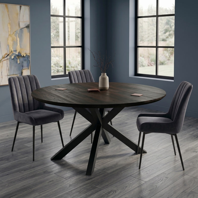 Expandable Round Oak Dining Table with Metal Legs