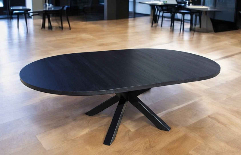 Expandable Round Oak Dining Table with Metal Legs