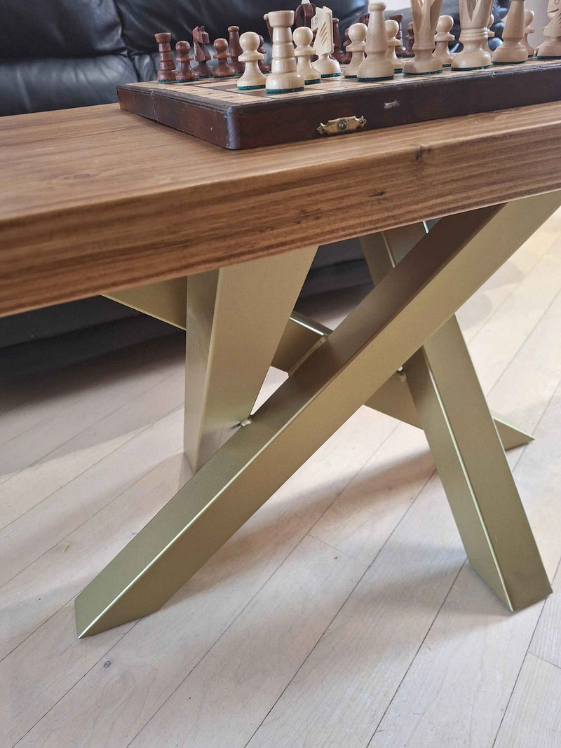 Handcrafted Rectangular Wooden Coffee Table with Spider Metal Legs