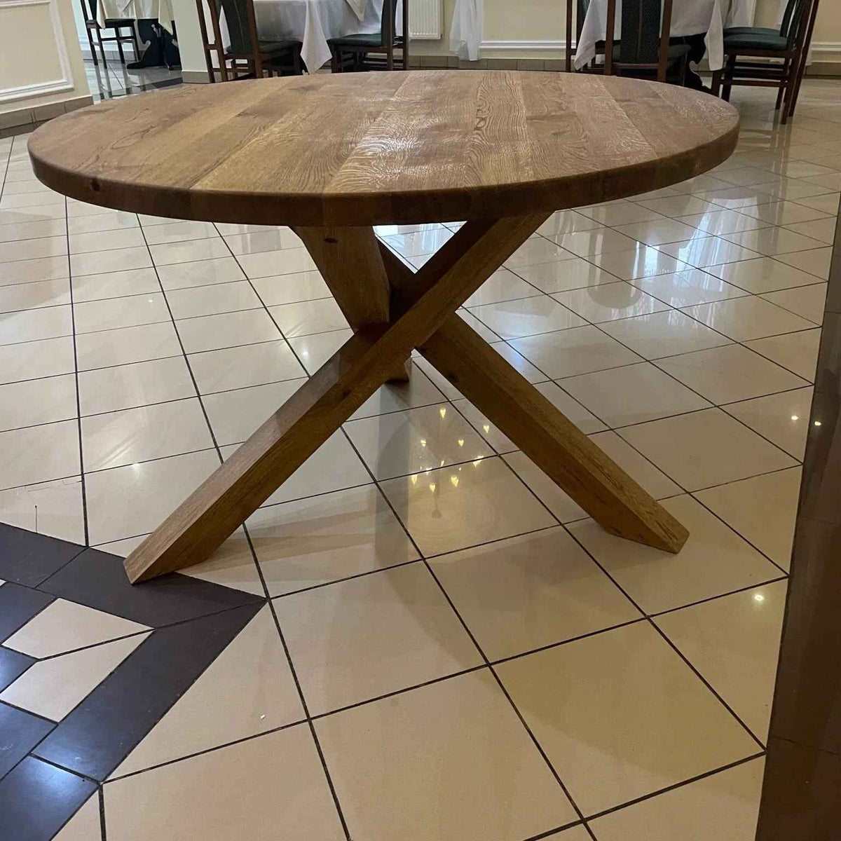 Solid Oak Dining Table with Unique Wooden Spider Legs