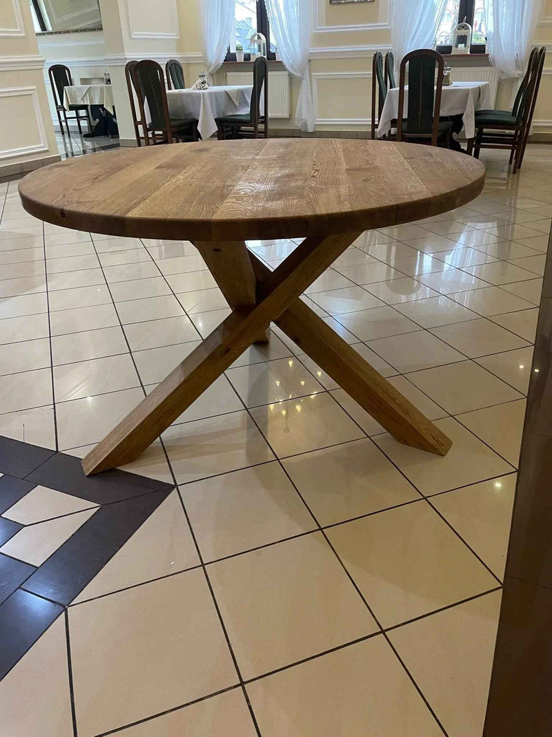 Solid Oak Dining Table with Unique Wooden Spider Legs