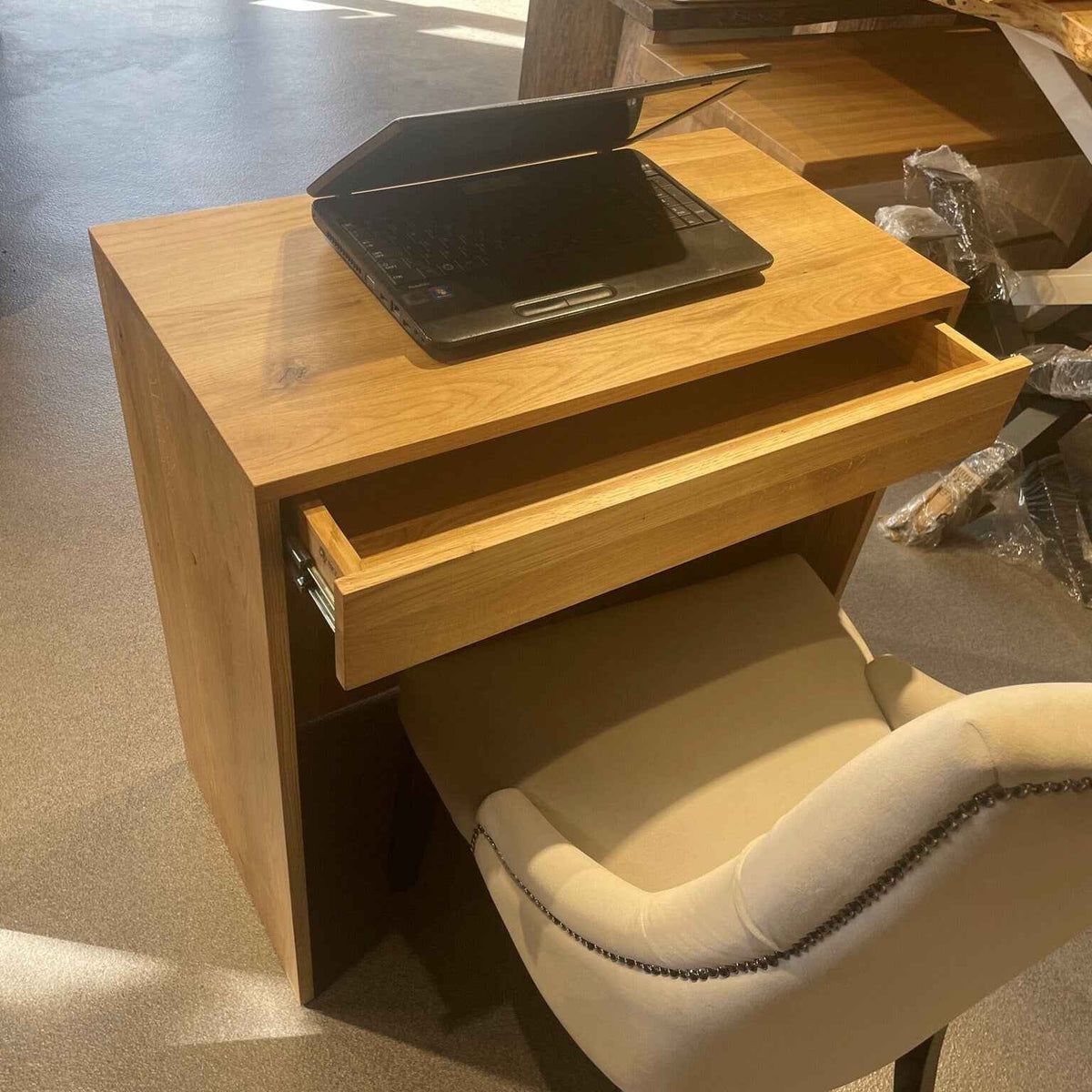 Small Solid Oak Desk with Drawer – Compact Reception or Home Office Counter