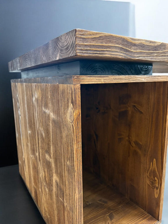 Contemporary large computer desk with metal frame and pine wood top – perfect for executive workspaces