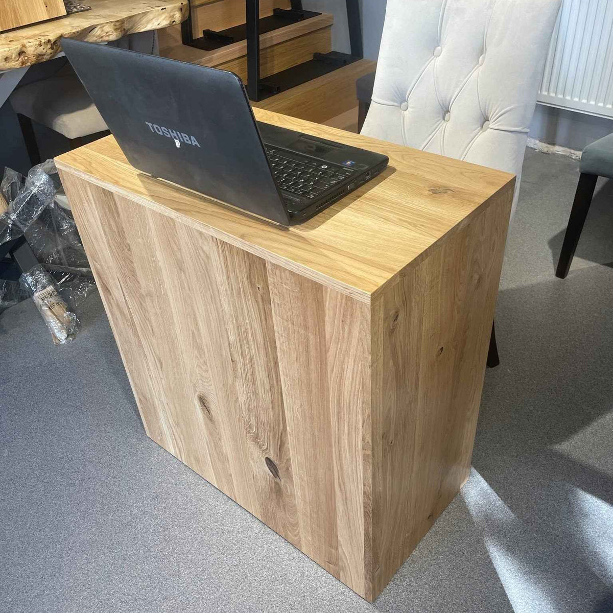 Small Solid Oak Desk with Drawer – Compact Reception or Home Office Counter