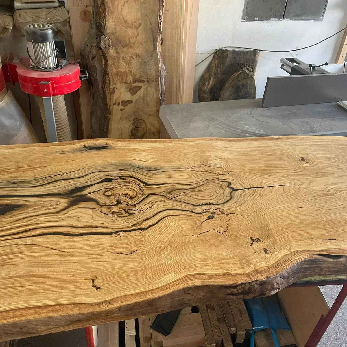 Handcrafted Live Edge Solid Oak Coffee Table with Black Resin Inlays