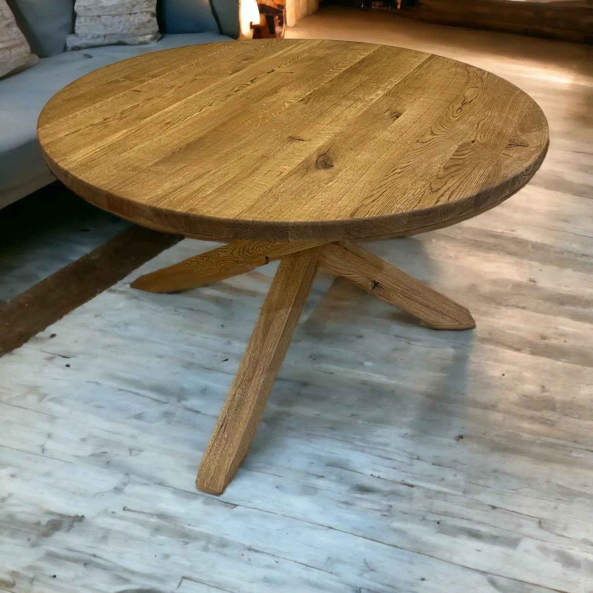 Solid Oak Dining Table with Unique Wooden Spider Legs