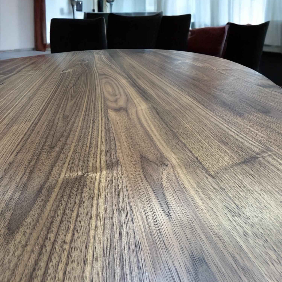 Expandable Round American Walnut Dining Table with Metal Legs