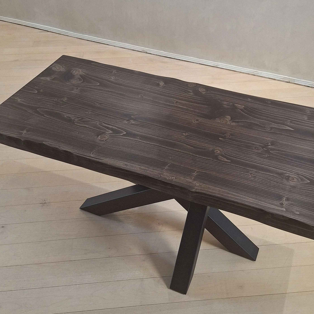 Handcrafted Rectangular Wooden Coffee Table with Spider Metal Legs