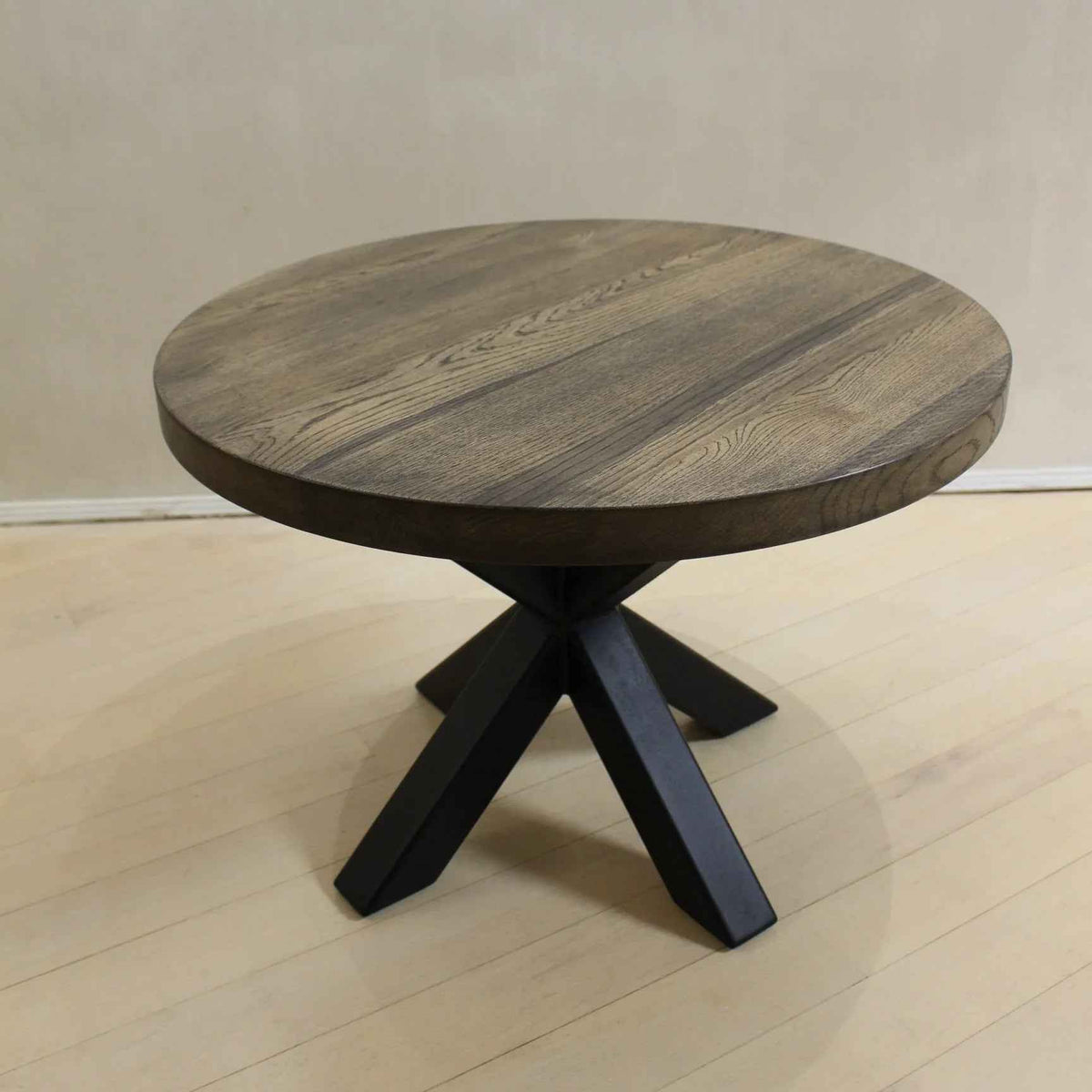 Handcrafted Round Wood Coffee Table with Spider Metal Base