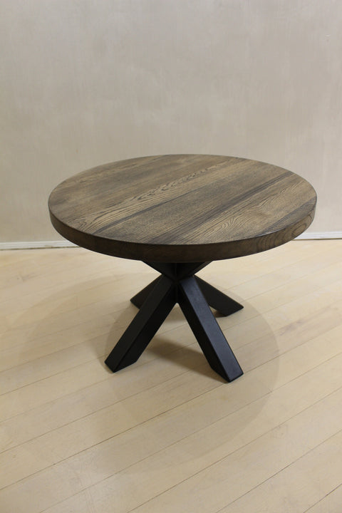 Handcrafted Round Wood Coffee Table with Spider Metal Base