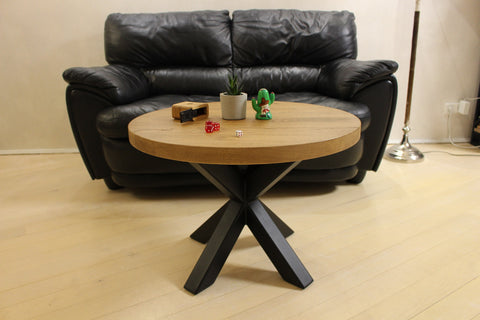 Handcrafted Round Wood Coffee Table with Spider Metal Base