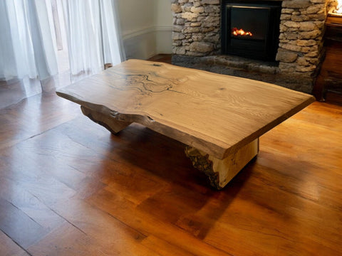 Handcrafted Live Edge Solid Oak Coffee Table with Black Resin Inlays