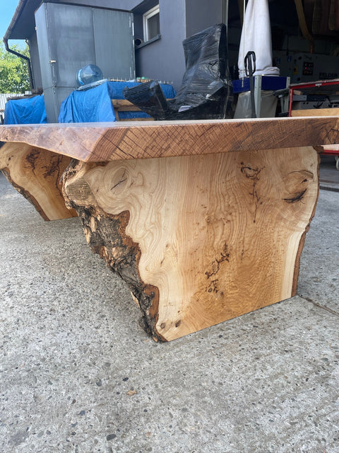 Handcrafted Live Edge Solid Oak Coffee Table with Black Resin Inlays