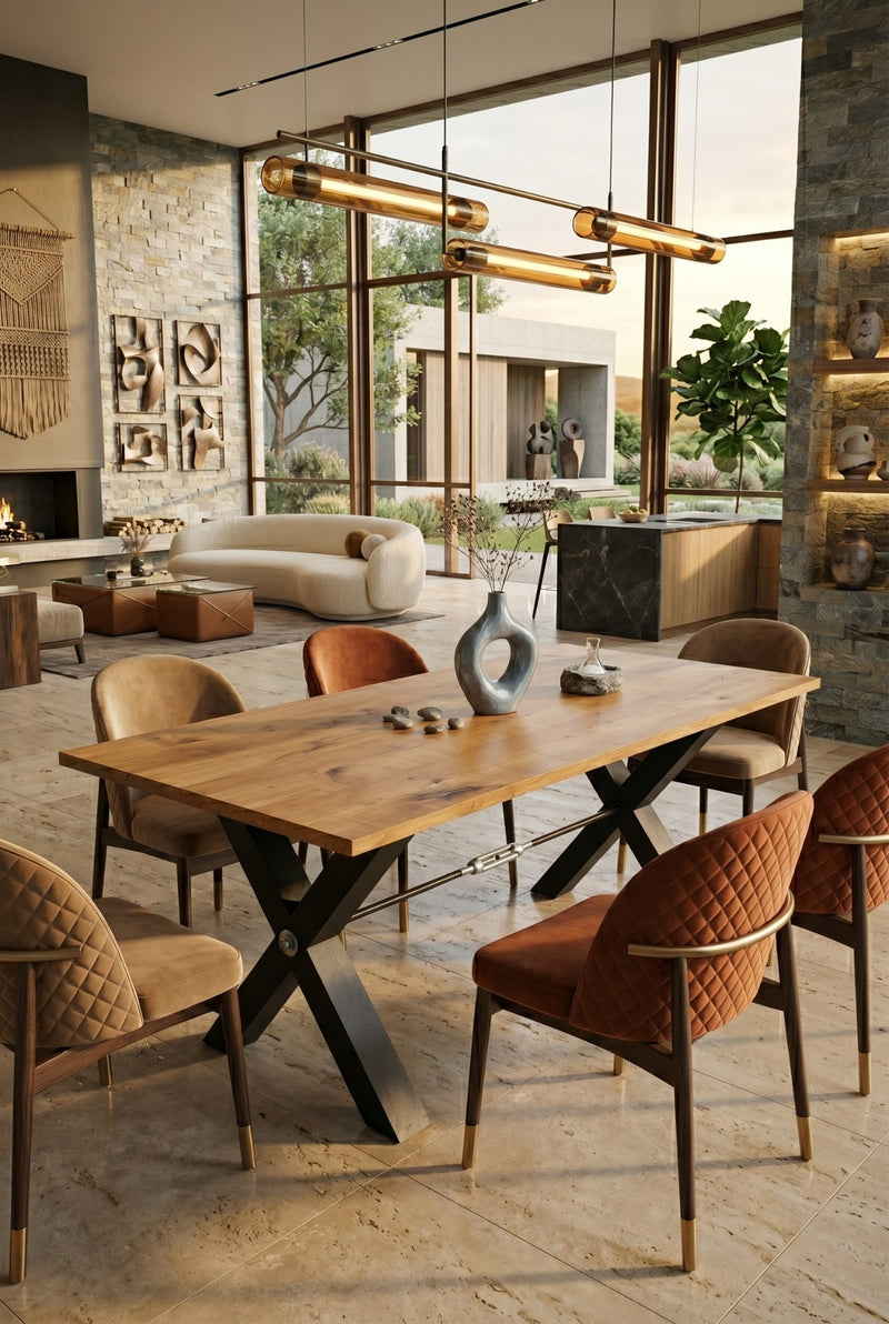 Versatile Solid Wood Dining Table / Desk with Modern X-Base