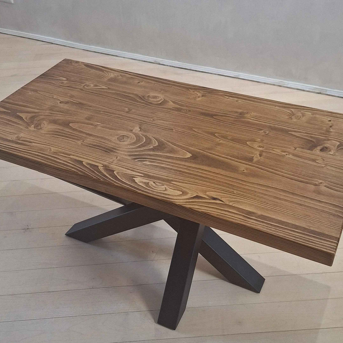 Handcrafted Rectangular Wooden Coffee Table with Spider Metal Legs